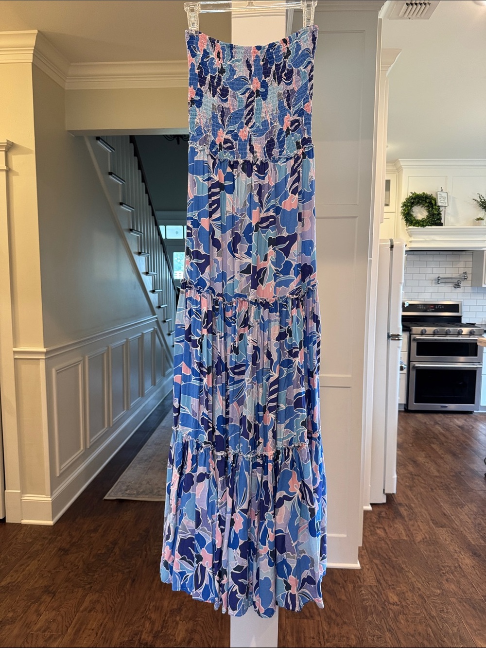 Abel The Label Women’s Medium Blue Floral Strapless Maxi Dress